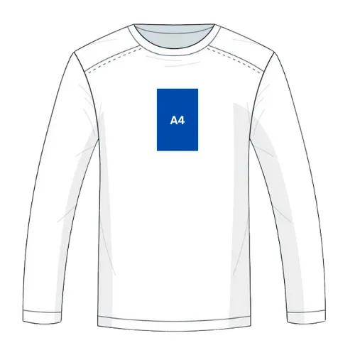 sweatshirt with A4-sized print centered at the upper chest